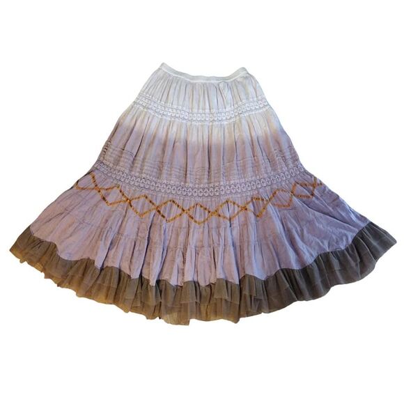 VTG Peach Tan Ombre Tiered Crochet Boho Gypsy Maxi Skirt *Fits like M/ L - Picture 1 of 16
